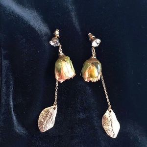 Real rose bud earrings